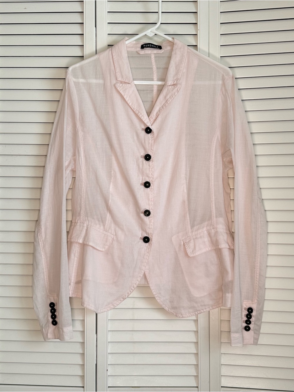 Rundholz Blazer Top Long Sleeve Pockets 100% Cotton Organdy Pink Sheer Size L